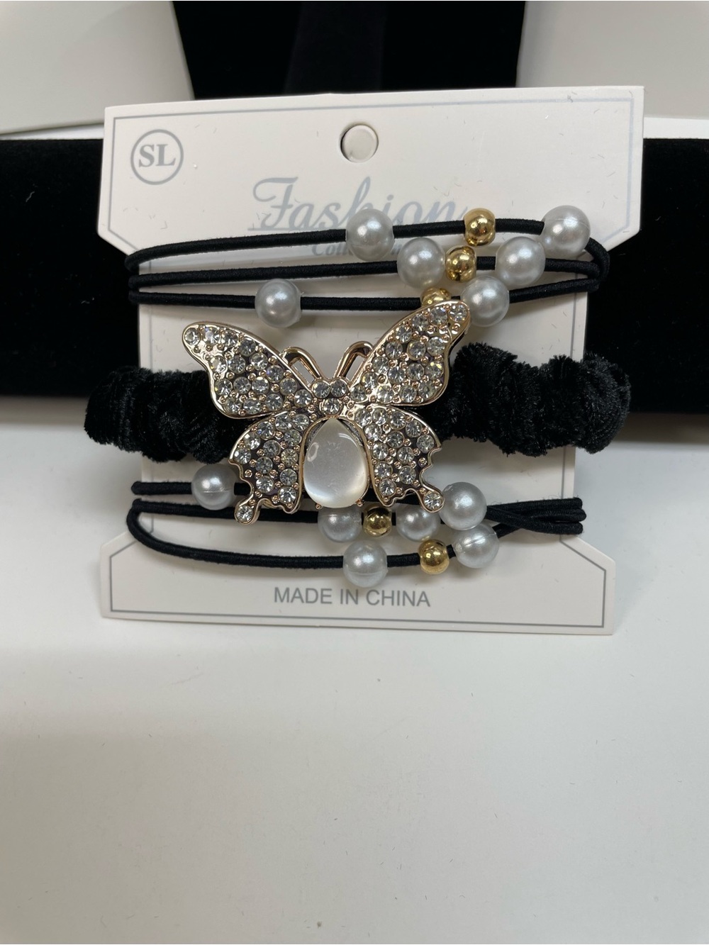 Black Butterfly Pearl Multi-Strand Hair Tie Set